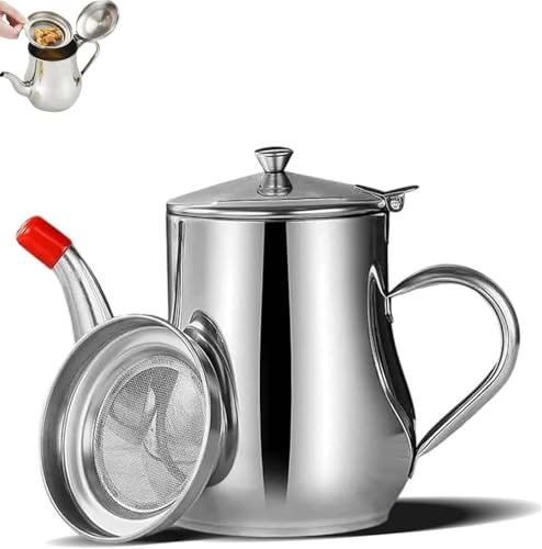 Vitalenergt - Olla de filtro de aceite de acero inoxidable con colador de malla, recipiente de grasa de tocino con tapa de boquilla para freír y almacenar aceite de cocina (24 onzas)