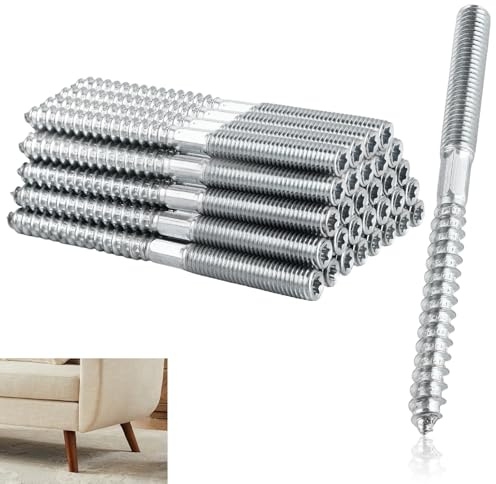 YAYODS Lot de 30 Vis Double Filetage M8 x 100 mm - Boulon à Patte en Acier au Carbone Galvanisé - Vis de Suspension Robuste pour Meuble, Rampe d Escalier, Pied de Canapé et Bricolage Bois