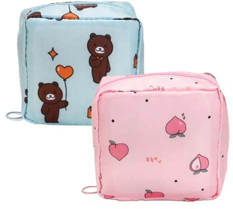CULEO Assorbenti interni, Porta assorbenti igienici da 2 pezzi, contenitore per assorbenti igienici con cerniera borsa impermeabile per assorbenti igienici per donne e ragazze portatile (blu, rosa)