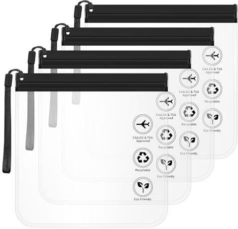 LOPHE Kosmetiktasche Durchsichtig, 4 Stück Kulturbeutel Transparent TSA-geprüft Kulturtasche, Handgepäck-Reisezubehör mit Griff, 20x20cm Flughafen-konforme Tasche