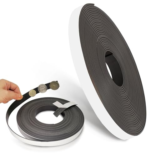 5M Magnetband Selbstklebend, Magnetstreifen Selbstklebend mit Kleber Magnetband Extra Stark Zuschneidbarer Magnetklebeband für Fliegengitter und Whiteboards (5m x 15mm x 2mm)