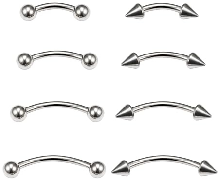 Nzexlyva 8-Piece Curved Barbell Piercing Jewelry Set, Eyebrow Piercing, 16G Stainless Steel Rook, Helix & Eyebrow Rings, Includes Vertical Labret Lip Bars Jewelry
