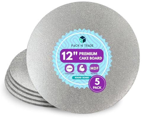 Pack N Trade 12 Inch Round Cake Boards – Pack of 5 Double Thick 3mm Cardboard, Foil-Finished Both Sides, Reusable & Sturdy Cake Base for Baking, Decorating, and Display