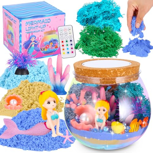 Sjöjungfru presenter för flickor, sjöjungfru terrariumkit för barn, födelsedagspresent för flickor 4 5 6 7 8 9 10 11 12 år - enhörningsleksaker för flickor - konst och hantverk kit för barn