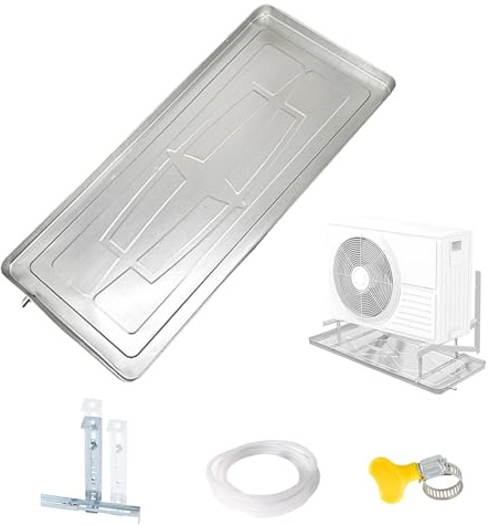 WAMJ AQDY Bandeja Aire Acondicionado, Bandeja de Condensación con Soporte para Aire Acondicionado y Manguera de Drenaje de 3 M, Acero Inoxidable(84x38x3cm (33x15x1in))
