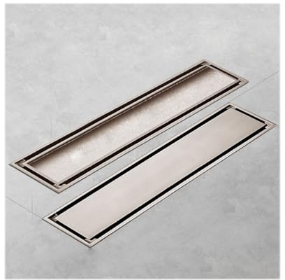 Desagüe de ducha lineal de latón con cubierta de rejilla desmontable y colador de pelo, drenaje de suelo de baño fácil de limpiar para renovación, 20/30/60 cm, 5,5 x 30 cm