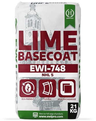 Lime Basecoat EWI-748, 21kg, Bonding Mortar, Natural Hydraulic Lime, Reinforcement, for Insulation Boards Adhesion, High Durability and Chemical Resistance, Breathable