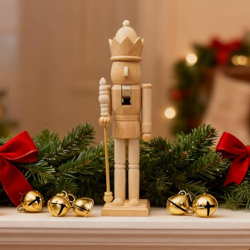 Generisch 38cm Unlackierte Nussknacker aus Holz, zum Bemalen von Nussknackern, 3D Schnitzerei Holz Klassische Figur, Weihnachts Ornament Für Party, Küche, Esstisch, Schlafzimmer, Wohnzimmer, Schrank