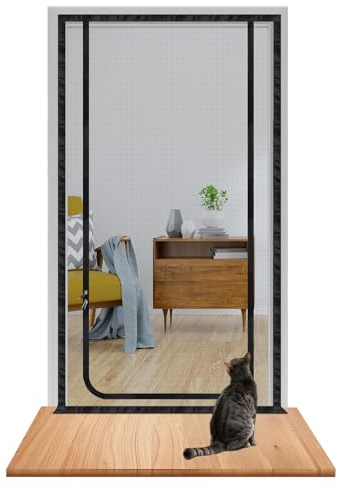 DBREAKS Kattnät för balkong, kattgitter dörr med dragkedja Katt ut att springa, dörrgitter katt, husdjursskärm, kattskydd dörr Mesh Utan borrning Svart(90 cm x 200 cm)