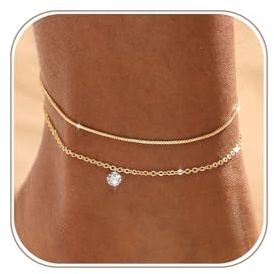 Tasiso Ankle Bracelets for Women 14K Gold Plated Waterproof Layered Anklets