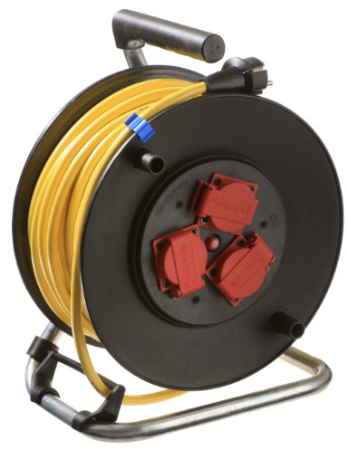 as - Schwabe enrollacables con cable de 33 m - 3 tomas con tapas de protección - Protegido frente a salpicaduras de agua IP44 - Protección contra sobrecalentamiento - Carrete Made in Germany, 10139