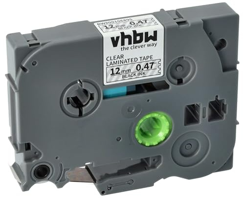 vhbw Schriftband-Kassette kompatibel mit Brother GL H105, 100, 200, H100 Etiketten-Drucker 8m x 12mm Schwarz auf Transparent