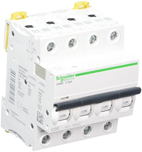 Schneider Electric a9 °F74420 IC60 N disjoncteur, acti9, courbure C, 4P, 85 mm Hauteur X 72 mm largeur X 78.5 mm profondeur, 20 A Courant, 50/60 HZ, Blanc