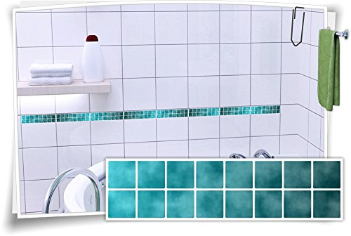 Medianlux Fliesenaufkleber Fliesenbordüre Bordüre Mosaik Türkis Kachel Aufkleber FB4, 8 Stück, 25x6,5cm (BxH)