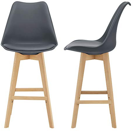 [en.casa] Barhocker 2er Set Barstuhl mit Rückenlehne Bistrohocker mit gepolsterter Sitzfläche Tresenhocker mit Holzgestell Buche-Gestell Grau