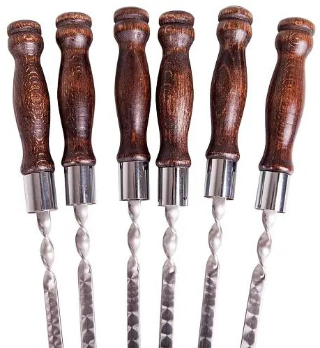 Spiedini in metallo per shashlik e kebab, lunghezza 48,3 cm, spiedini in metallo in acciaio inox per grigliare con manico in legno, utensili da campeggio, utensili da cucina, 6 Pac/manico in noce