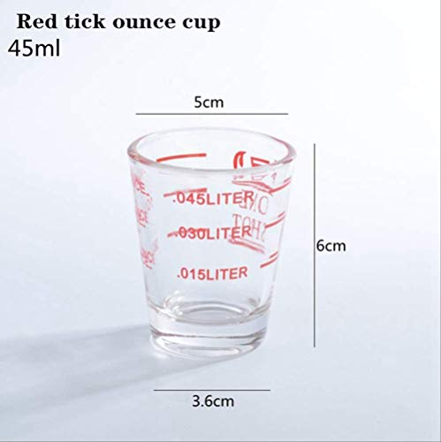 BAJIE Tasse ࠠ café en Verre épaissi Jigger Once Tasse 30 ML / 40 ML / 60 ML Tasse Once gradué Tasse à mesurer Tasse concentrée Tasse à café Expresso Rouge 45 ML
