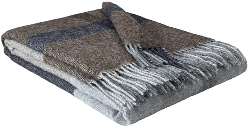 STTS International Wolldecke 100% Schurwolle Wohndecke in versch. Farben Tagesdecke Schurwolldecke Plaid 140 x 200 cm Tirol (Braun-Beige-Grau (F))