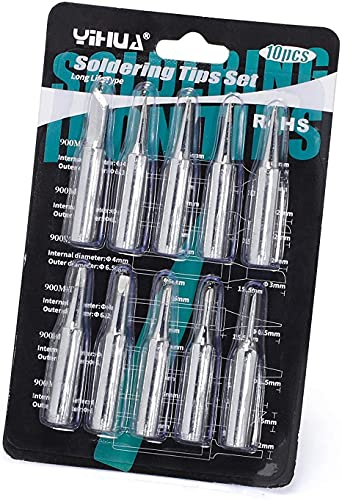 YIHUA #1200 Soldering Iron Tips Set 10PCS (900M-T-1C, 2C, 3C, 1.2D, 1.6D, 2.4D, 3.2D, I, B, K) Fit for YIHUA and WEP SGS Certified Lead-Free 900M Soldering Tips