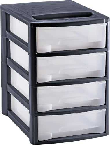 M home by Mazzei Mondex Schubladenbox DIN A4 mit 4 Schubladen PLS6132 | Kunststoff, PLS 6132, Organizer für Büro Schreibtisch, Ablage, Transparent