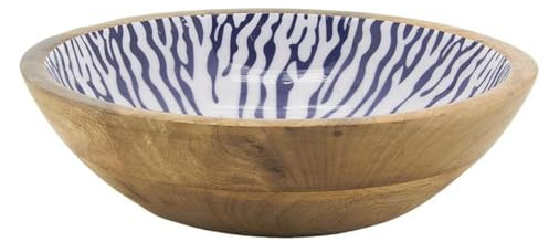 AUBRY GASPARD - Corbeille en Manguier et Résine - Bleu Blanc - Ø 25 cm - Hauteur 7.5 cm - Poids 0,75 kg - Idéale pour Ingrédients Secs ou Fruits - Élégante et Pratique pour Cuisine et Arts de la Table