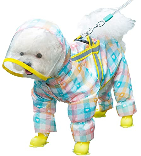 Hunderegenmantel Wasserdichter Hundemantel mit Transparent Kapuze Hundejacke Regen Poncho mit Reflektierender Streifen Atmungsaktiv für Kleine Hunde,Blue,XS(0.5
