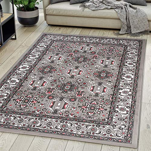 Mazovia Alfombra Oriental - Diseño Oriental de Salón Grande de Pelo Corto - Alfombras de Habitación de Matrimonio, Dormitorio y Comedor - Gris 80x150 cm
