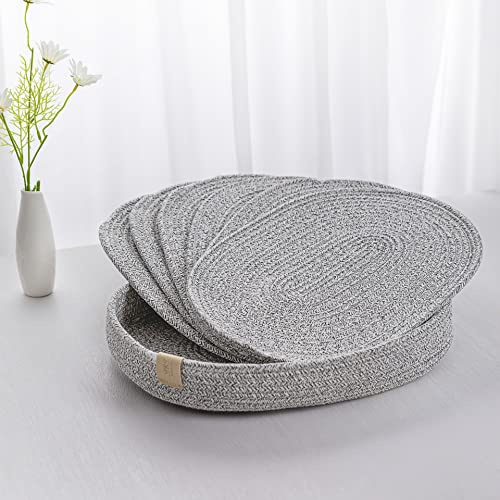 ART PineCone Ovale Tischsets aus gewebter Baumwolle, 6er-Set – 40,6 x 30,5 cm, weiches Heather-Grau, Boho-Bauernhaus-Tischsets, waschbar, Esstischdekoration für Küche und Zuhause