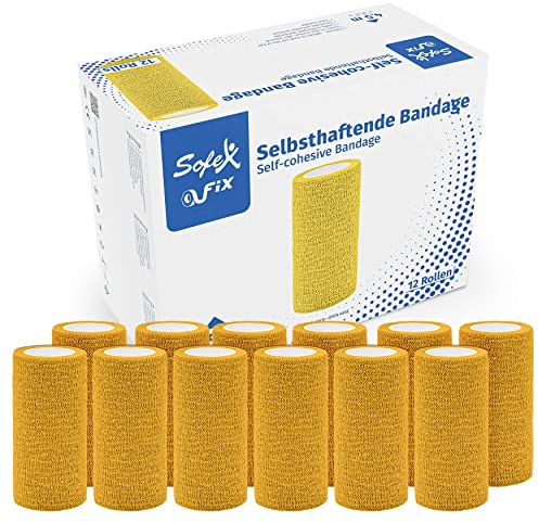 Sofex Fix Selbstklebender Verband Selbsthaftende Bandage Haftbandage Selbstklebend Fixierbinde Klebeverband Mullbinden Klebeverband Tape Verband Haftverband Elastische Binde (10cm, Gelb)
