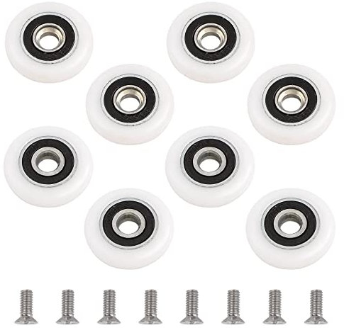 UFURMATE Lot de 8 roulettes de rechange pour porte de douche en verre de salle de bain - Roulettes de porte de douche coulissantes avec vis en acier inoxydable (diamètre 23 mm)
