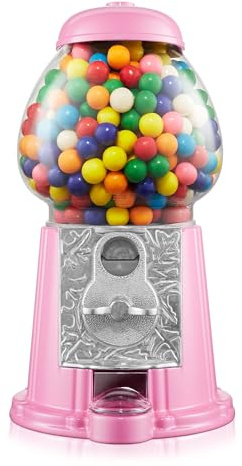 Olde Midway 12 Gumball Machine with Glass Globe and Metal Base - Pink, Vintage-Style Bubble Gum Candy Dispenser