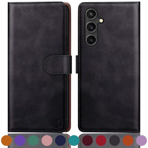 SUANPOT [RFID Schutz für Samsung Galaxy S23 FE 5G Hülle PU Leder Handyhülle Lederhülle Klapphülle Kartenfach Flip Cover für Samsung S23 FE Handy hülle Leather Wallet Phone Case Schwarz