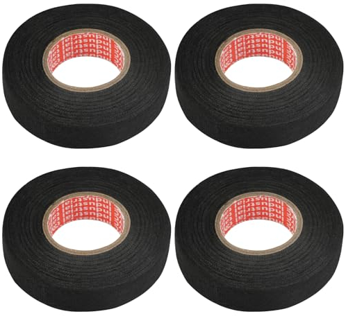 4 Rotolinastro Nastro Isolante in Tessuto Telato Nero, 19 mm x 12 m, Resistente al Calore per Cablaggio Automobilistico, Rumore, Auto, Moto e Cavi