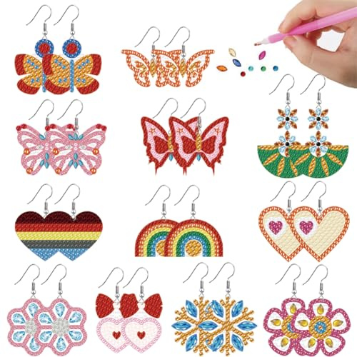 BEUNITONE 12 paires de boucles d'oreilles papillon diamant peinture cœur bricolage kit de fabrication de boucles d'oreilles étoile diamant boucles d'oreilles boucles d'oreilles kit de fabrication de
