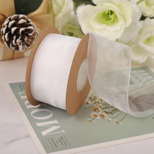 Xialvyu Geschenkband Weiss,38mm x 22,8m Schleifenband Weiss,Geschenkband Weiß Chiffonband für Hochzeit Geburtstag Geschenkverpackung Brautstrauß Nähprojekte