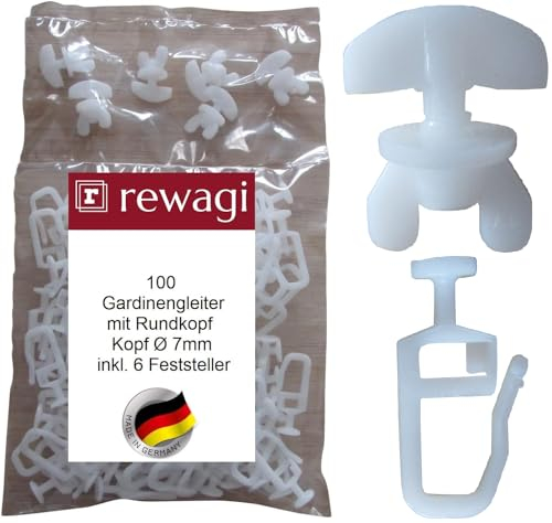 rewagi 100 feltrini con testa tonda Ø 7 mm e 6 fermi, guide pieghevoli, ganci a clip, ferma tende