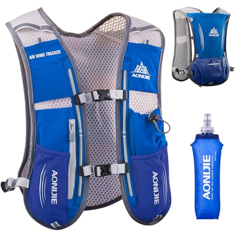 TRIWONDER Hydratiseringsryggsäck 5 L, löparväst, maraton, race vatten ryggsäck, cykling, vätskeväst för män och kvinnor (blå – med 500 ml vattenflaska)