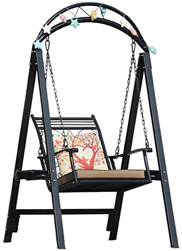 CASEGO Gartenschaukel aus Schmiedeeisen für Erwachsene im Freien mit Tablett, bequemes Kissen, Metallmaterial, weiß, einzelner Freizeit-Schaukelstuhl (Black)