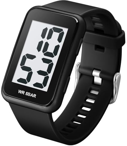 Fogitbok Extra Large Numbers Black Watch for Men, Waterproof Mens Digital Watch Womens Men's Wrist Watches for Elderly Women Men