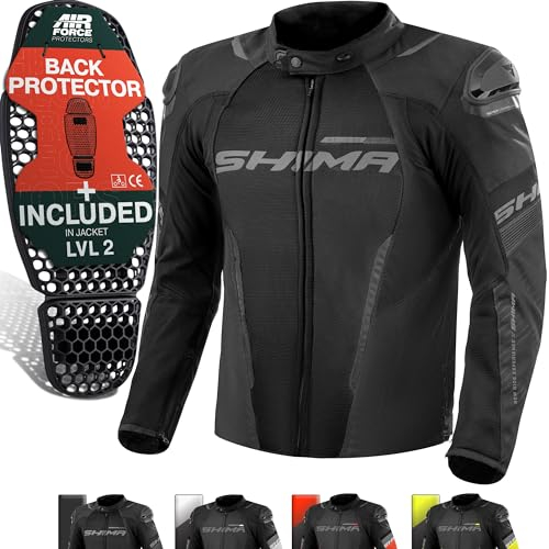 SHIMA Solid 2.0 Motorrad Jacke Herren Protektoren AirForce Rückenprotektor Motorradjacke Sommer Schutzjacken Textiljacke Wasserdicht Protektorenjacke Sommerjacke Stadt (Männer, Schwarz, Belüftet, 3XL)