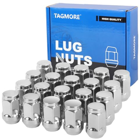 TAGMORE 20pcs 1/2-20 Lug Nuts - Compatible with 1987-2018 Jeep Wrangler, 1993-2010 Grand Cherokee, 1994-2001 Dodge Ram 1500, 1991-2019 Ford Explorer, One-Piece Design Factory Chrome Wheel Lug Nut Set