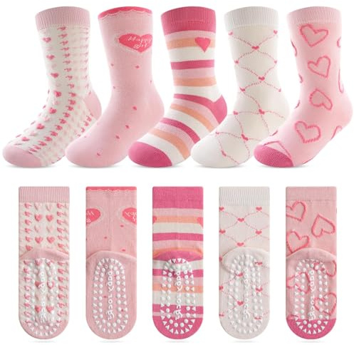 Kyopp 5 Paar Stoppersocken Kinder Baumwolle Socken Jungen Mädchen ABS Anti Rutsch Socken, ABS-cordate, 21-24
