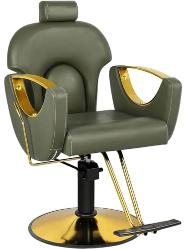 RNQZ Multifunktionaler Beauty-Stuhl, Tattoo-Stuhl, höhenverstellbarer Friseurstuhl, Beauty-Styling-Shop-Barber-Drehstuhl mit 360°-Rollendrehung, für Friseure,Grün