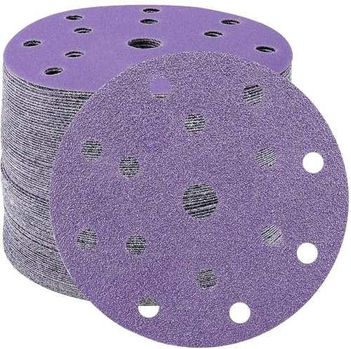 STEBRUAM 40 Stück Schleifpapier 150mm Klett 40 Körnung für Auto Metall | 15 Loch Keramik Schleifscheiben,Premium Schleifpapier für 6 Zoll Exzenterschleifer