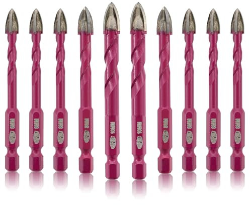 QUEFORET Brocas de Azulejos 10 Piezas - 6/6/6/6/6/6/8/8/10/10mm Corona para Madera Plástico Mampostería Hormigón, Perforación en Húmedo Azulejos Cerámica Mármol, Mango Hexagonal de Cambio Rápido