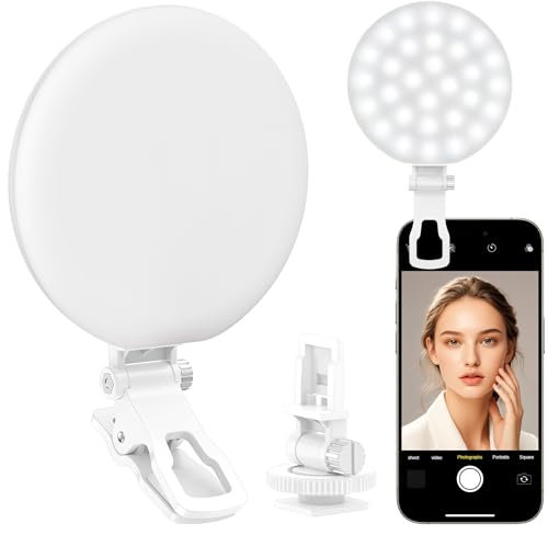 Anneau Lumineux à 60 LED, Lampe à Selfie Rechargeable avec Clip Avant et arrière, lumière de téléphone Portable 2500-6500 K, 3 Modes d'éclairage réglables pour iPhone, iPad, Tablette, Ordinateur