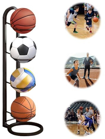Dhqkqg 4 Niveaux Support Ballon Foot,Verticale Support Ballon Basket Amovible, Support de Rangement Vertical pour Balles, pour Volleyball, Basketball, Football (Noir)