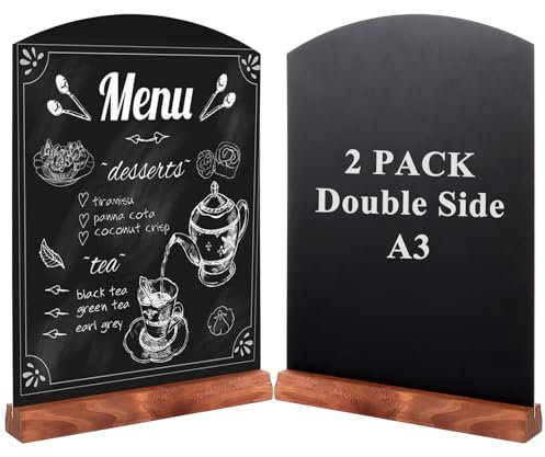 SHUESS 2 Pack A3 Chalkboard - 42 x 29.7 cm Double Sided Blackboard - Tabletop Chalk Board - A3 Chalk Board Sign with Stand for Party, Tables Decoration, Bar and Restaurant