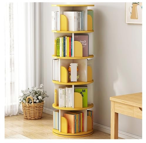 GLigeT Bücherregal Rotating Bookcase Floor Shelves Home Living Room Student Illustrated Book Storage Bedroom Multilevel Bookcase Bücherturm(Yellow)