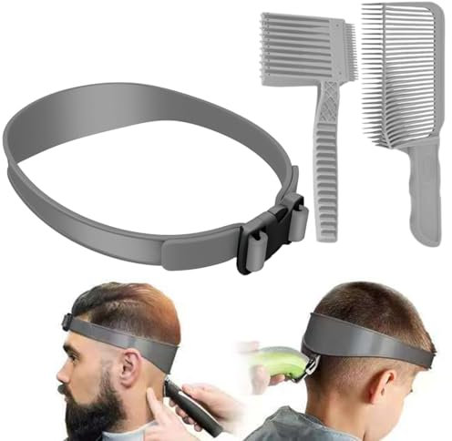3 Pièces Degrader Cheveux Homme, Guide de Coupe de Cheveux Réglable,Peigne de Barbier pour Homme,Bande de Coupe de Cheveux en Silicone, pour Adultes et Enfants DIY Maison Cheveux coupe fourche